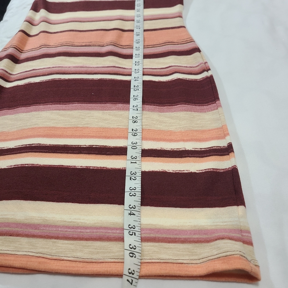 Almost Famous Womens PinkMaroonTan Stripped Bishop Sleeve Sweater Dress XL - Picture 7 of 10